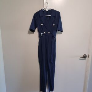 Navy Blue Double-Breasted Jumpsuit
